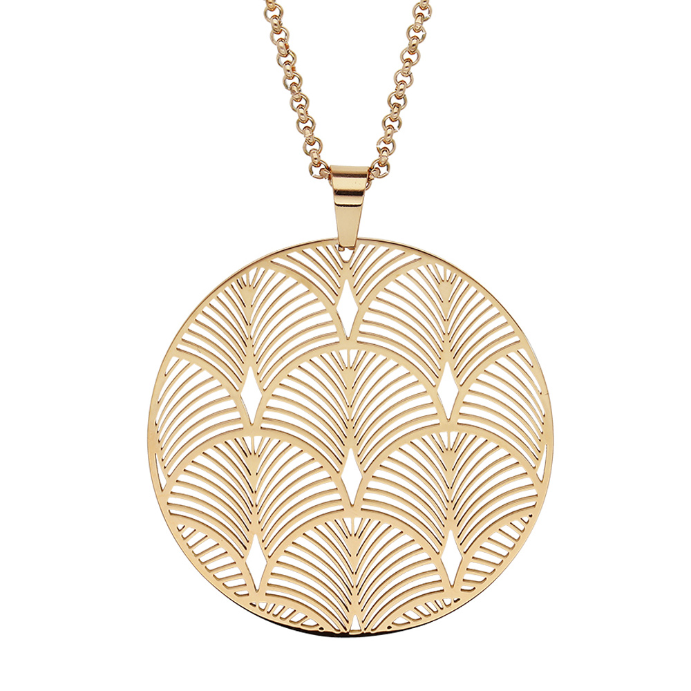 Collier en acier etv PVD jaune cha�ne avec pendentif rond motif \