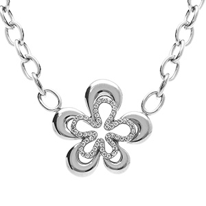 Collier en acier fleur avec oxydes blancs - 38+4cm