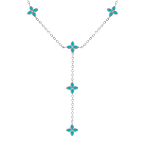 Collier en acier fleurs cravate résine turquoise - 40+5cm - Vue 1