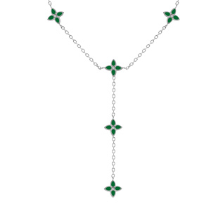 Collier en acier fleurs cravate résine verte - 40+5cm - Vue 1