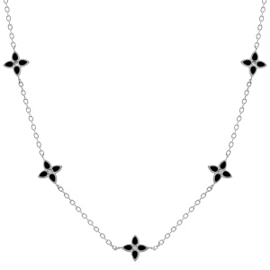 Collier en acier fleurs résine noire - 40+5cm - Vue 1