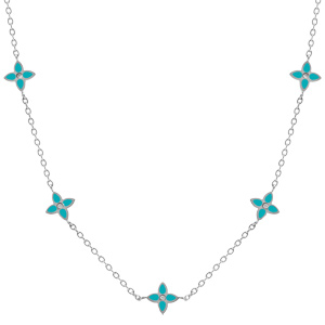 Collier en acier fleurs résine turquoise - 40+5cm - Vue 1