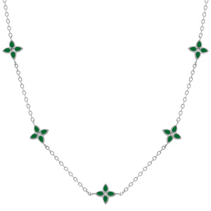 Collier en acier fleurs résine vert - 40+5cm - Vue 1
