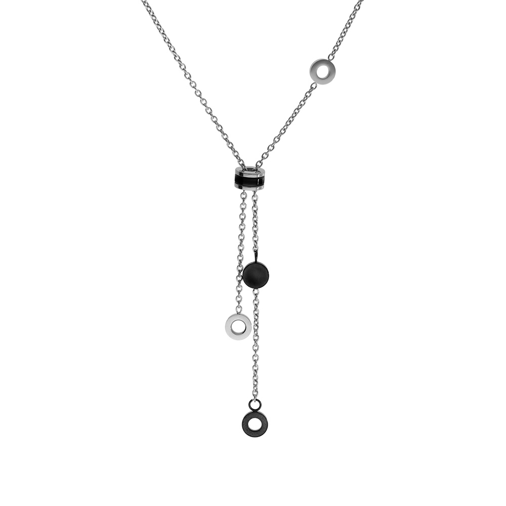 Collier en acier forme Y avec pastilles PVD noir - 43+5cm - Vue 1