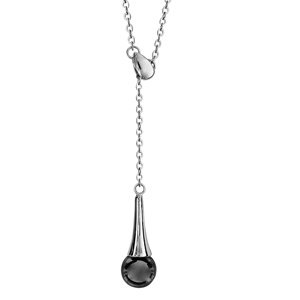 Collier en acier forme Y chaîne avec cône lisse avec boule en céramique noire - longueur 42cm + 5cm de rallonge - Vue 1