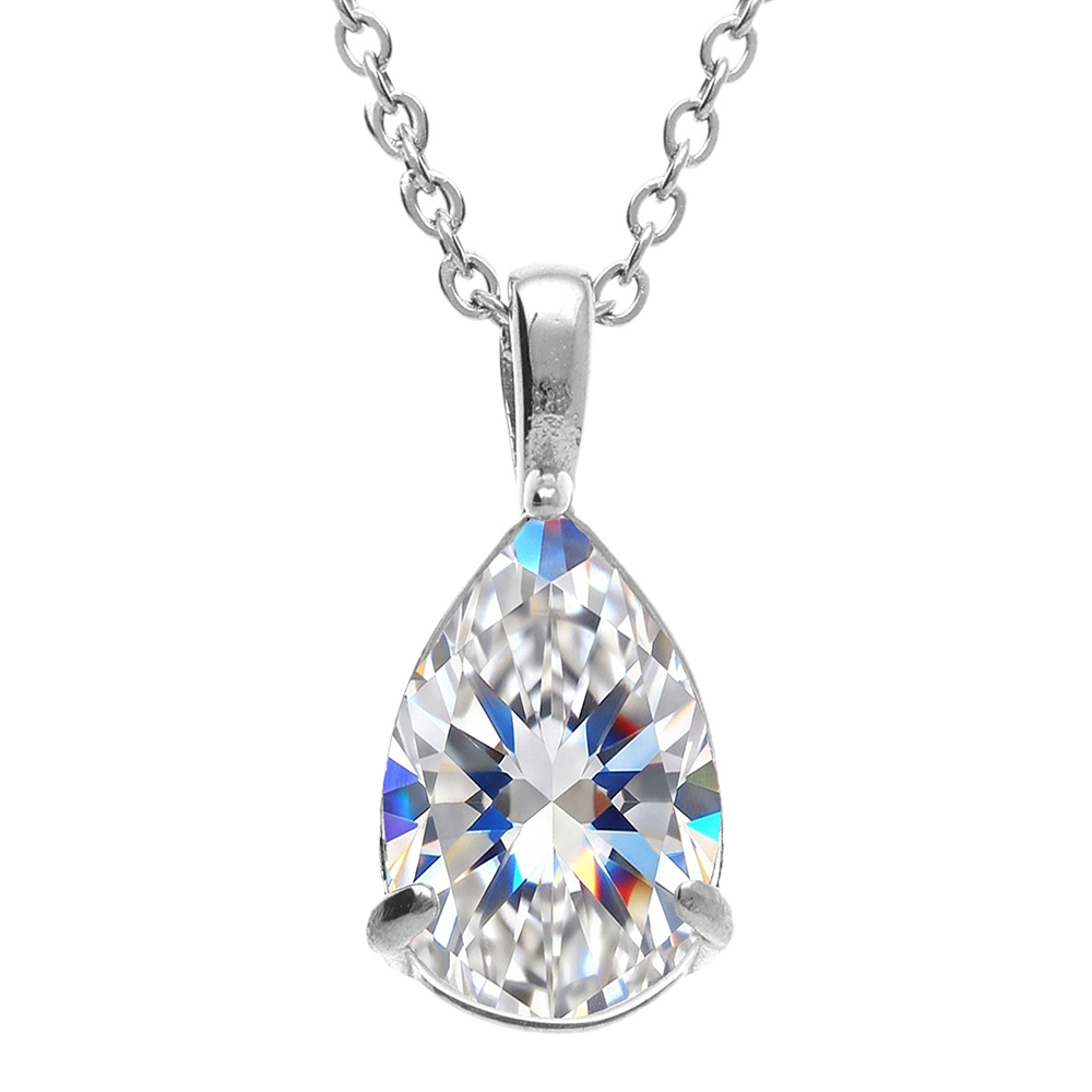 Collier en acier forme goutte d\'oxyde blanc serti 0.81cm x 0.26cm  - 38+5cm - Vue 1