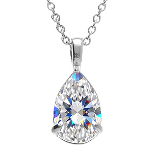 Collier en acier forme goutte d'oxyde blanc serti 0.81cm x 0.26cm  - 38+5cm