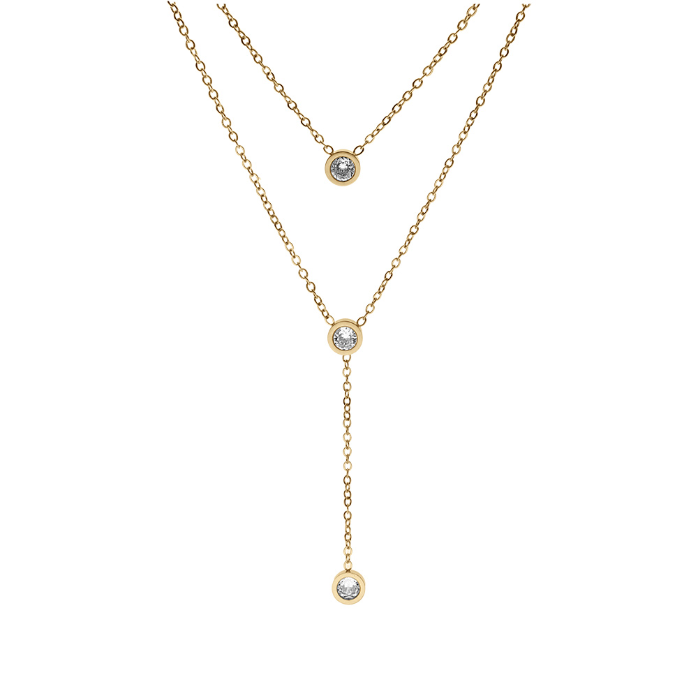 Collier en acier forme Y oxydes blancs sertis clos 39.5+4cm - Vue 1