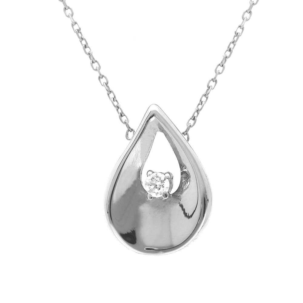 Collier en acier goutte un oxyde blanc serti - 40+5cm - Vue 1