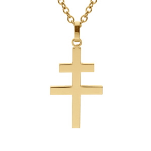 Collier en acier jaune pendentif croix de lorraine 30mmx19mm - 50+5cm - Vue 1
