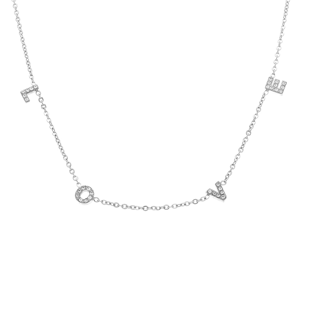 Collier en acier love avec oxydes blancs sertis - 43+4cm - Vue 1