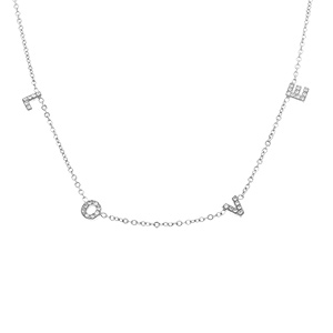 Collier en acier love avec oxydes blancs sertis - 43+4cm