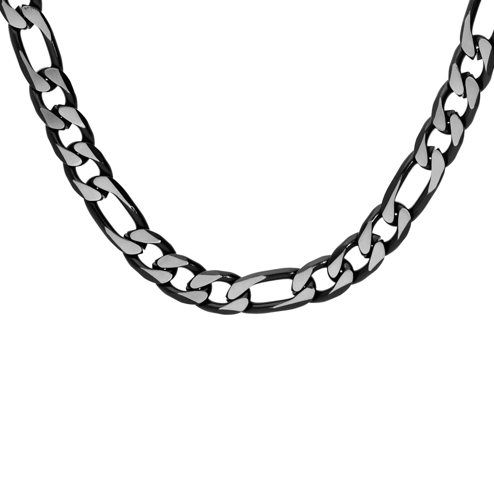 Collier en acier maille 1+3 6mm et PVD bross� aspect patin� chanfrein  noir 55cm - Vue 1