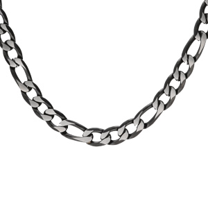 Collier en acier maille 1+3 en 5mm effet bross, aspect patin et chanfrin noir 55cm - Vue 1