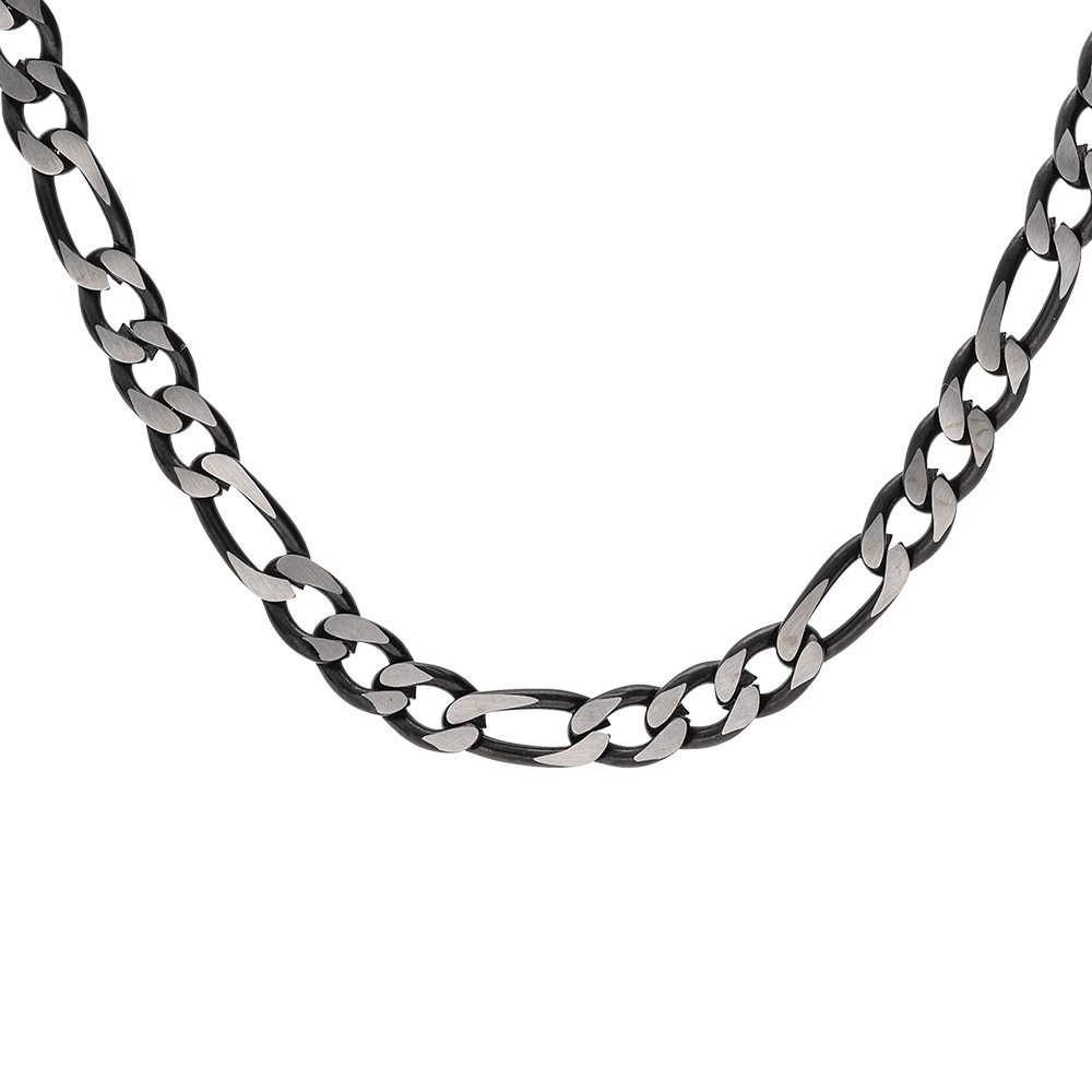 Collier en acier maille 1+3 largeur 4mm PVD bross� aspect patin� chanfrein noir longueur 50cm - Vue 1