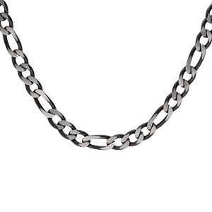 Collier en acier maille 1+3 largeur 4mm PVD bross aspect patin chanfrein noir longueur 55cm - Vue 1