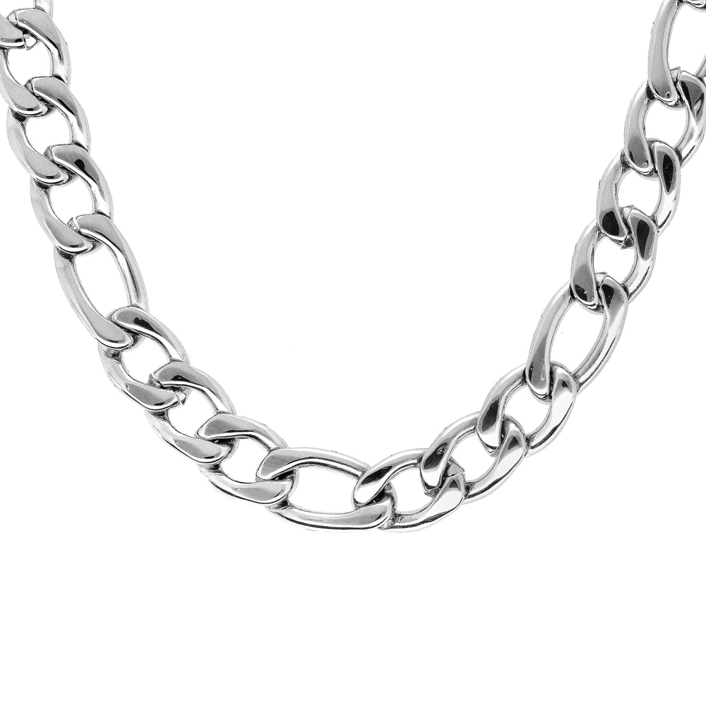Collier en acier maille altern�e 1+3 - largeur 9mm et longueur 50cm - Vue 1