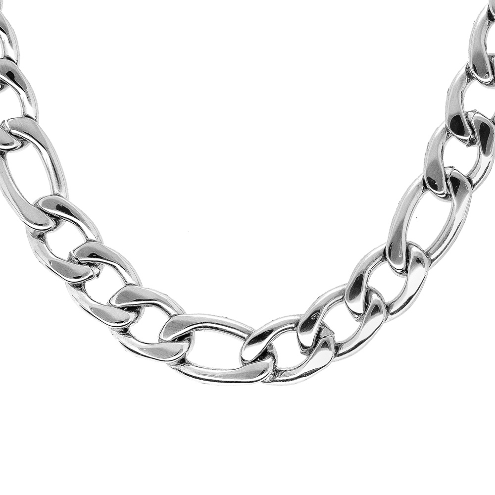 Collier en acier  maille alterne 1+3 - largeur 9mm longueur 55cm - Vue 1