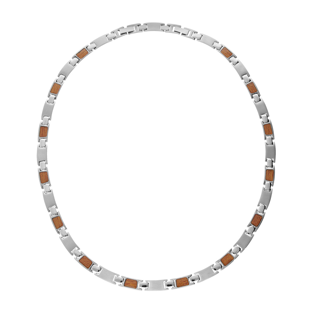 Collier en acier maille aspect bois 49+4cm r�glable double fermoir - Vue 1