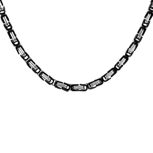 Collier en acier maille fantaisie avec PVD noir 55cm - Vue 1