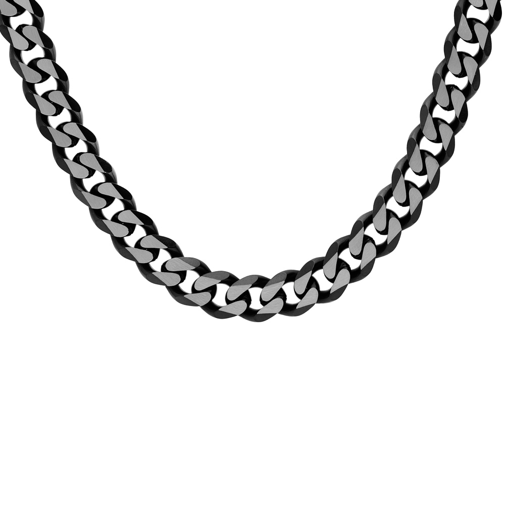 Collier en acier maille gourmette largeur 6mm avec PVD bross� aspect patin� chanfrein noir 55cm - Vue 1
