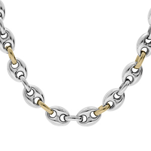 Collier en acier maille grain de café bombée bicolore 54cm - Vue 1