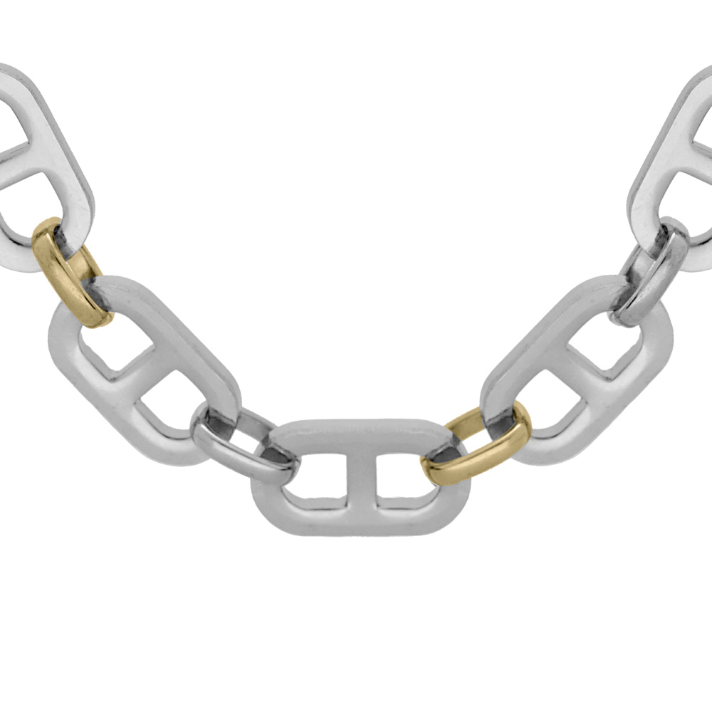 Collier en acier maille grain de caf� plate bicolore pvd jaune longueur 55cm - Vue 1