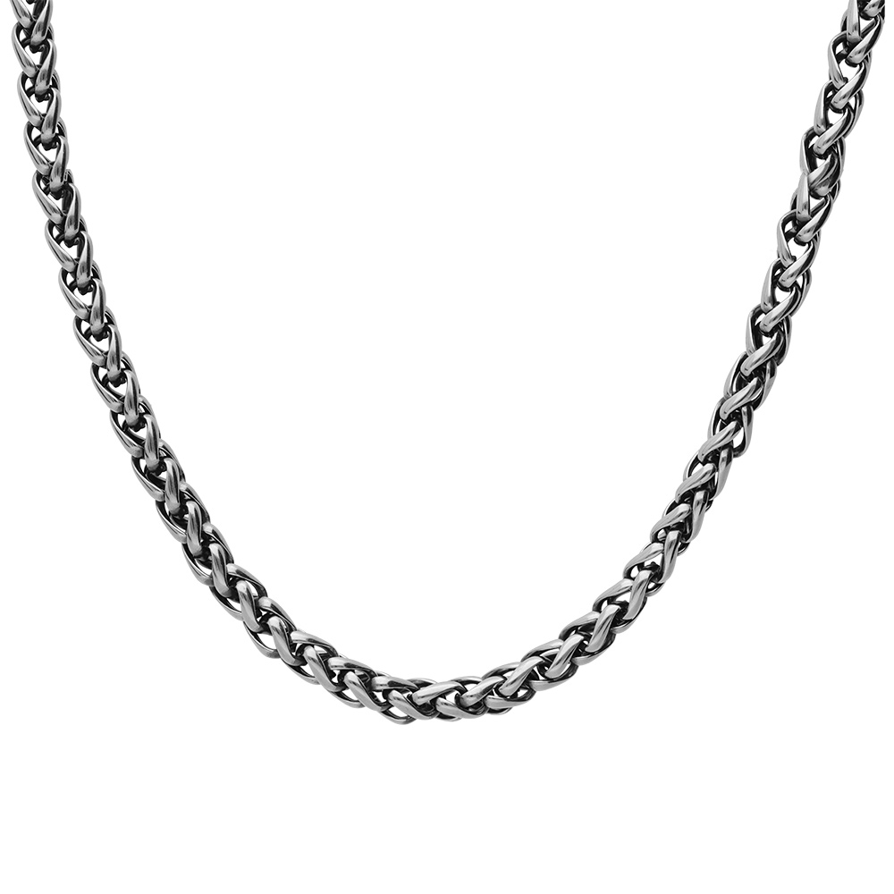 Collier en acier maille palmier patin�e brillante largeur 4mm longueur 55cm - Vue 1