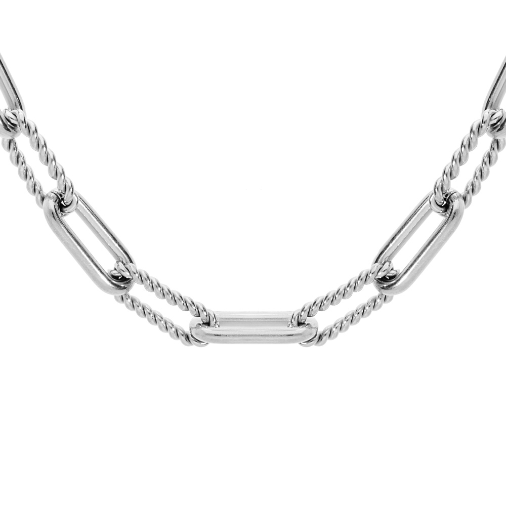 Collier en acier maille rectangulaire et torsad�e mod�le fin 48+1cm - Vue 1
