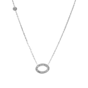 Collier en acier ovale contour rsine et strass et un oxyde blanc 42+5cm - Vue 1