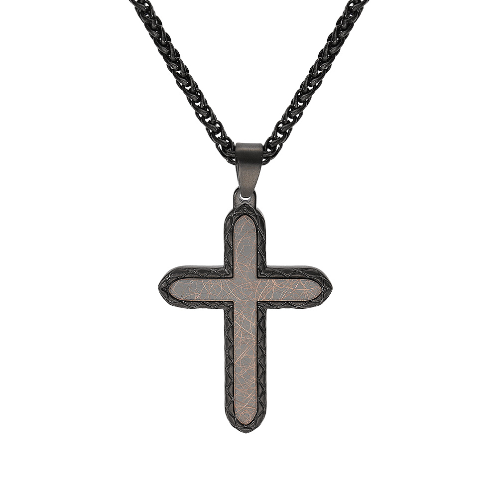 Collier en acier patin� avec croix marron 40x30mm 60cm - Vue 1