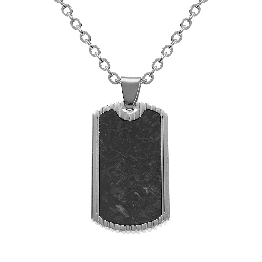 Collier en acier pendentif 37x20mm PVD noir  - 50+5cm - Vue 1