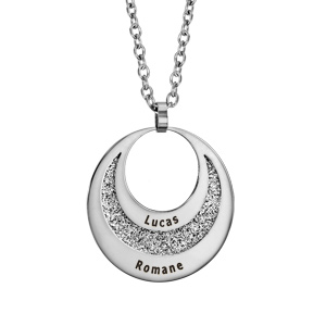 Collier en acier pendentif 2 cercles avec glitter à graver 60cm réglable 45/50/55cm - Vue 1
