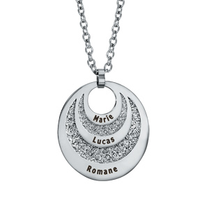 Collier en acier pendentif 3 cercles avec glitter prénom à graver réglable 45/50/55cm - Vue 1