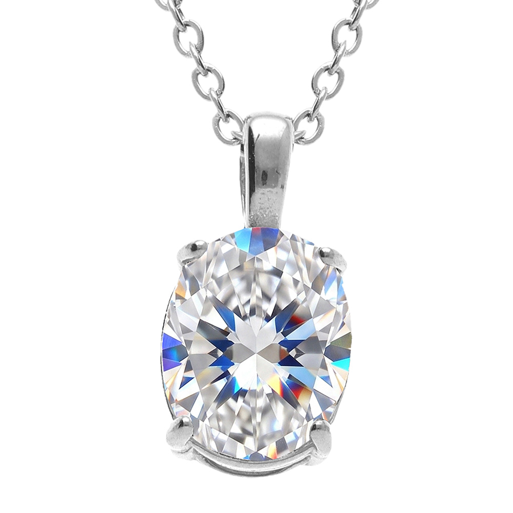 Collier en acier pendentif d\'oxyde blanc serti 0.81cm x 0.99cm  - 38+5cm - Vue 1