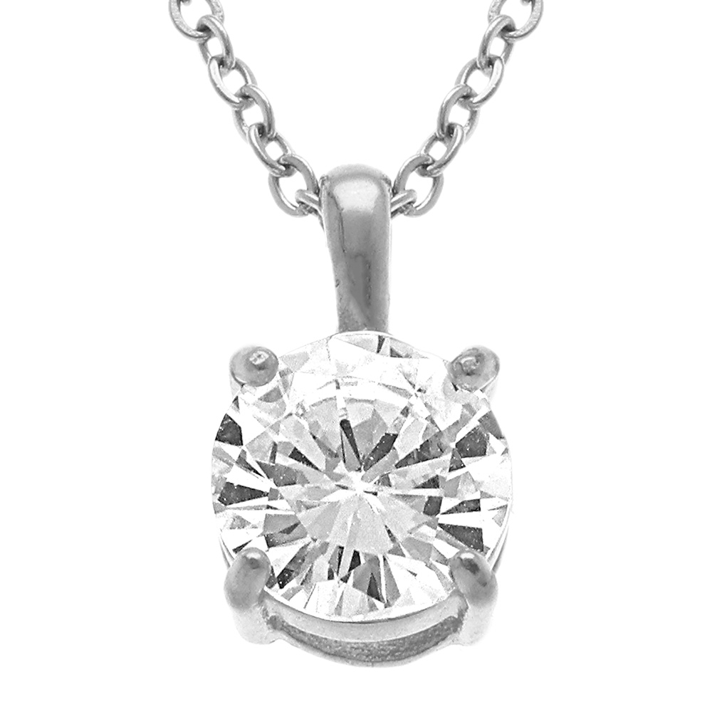 Collier en acier pendentif d\'oxyde rond 0.80 blanc serti griffes  - 38+5cm - Vue 1