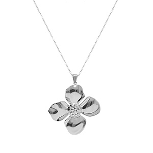 Collier en acier pendentif fleur 4 pétales - 40+5cm - Vue 1