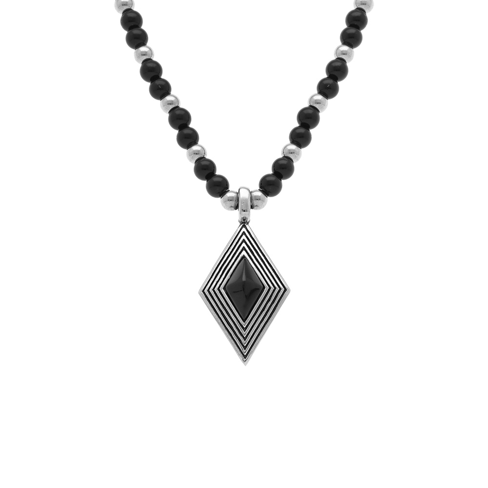 Collier en acier pendentif losange 40 x 25mm onyx reconstitu�e - 52cm - Vue 1