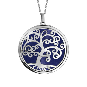 Collier en acier pendentif motifs arbre de vie polyuréthane bleu marine 45cm + 10cm - Vue 1