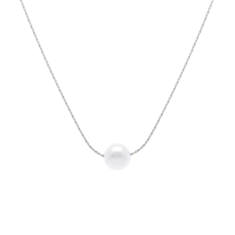 Collier en acier pendentif perle blanche imitation 6mm - 40+5cm - Vue 1