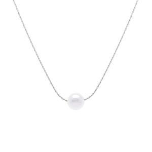 Collier en acier pendentif perle blanche imitation 6mm - 40+5cm - Vue 1