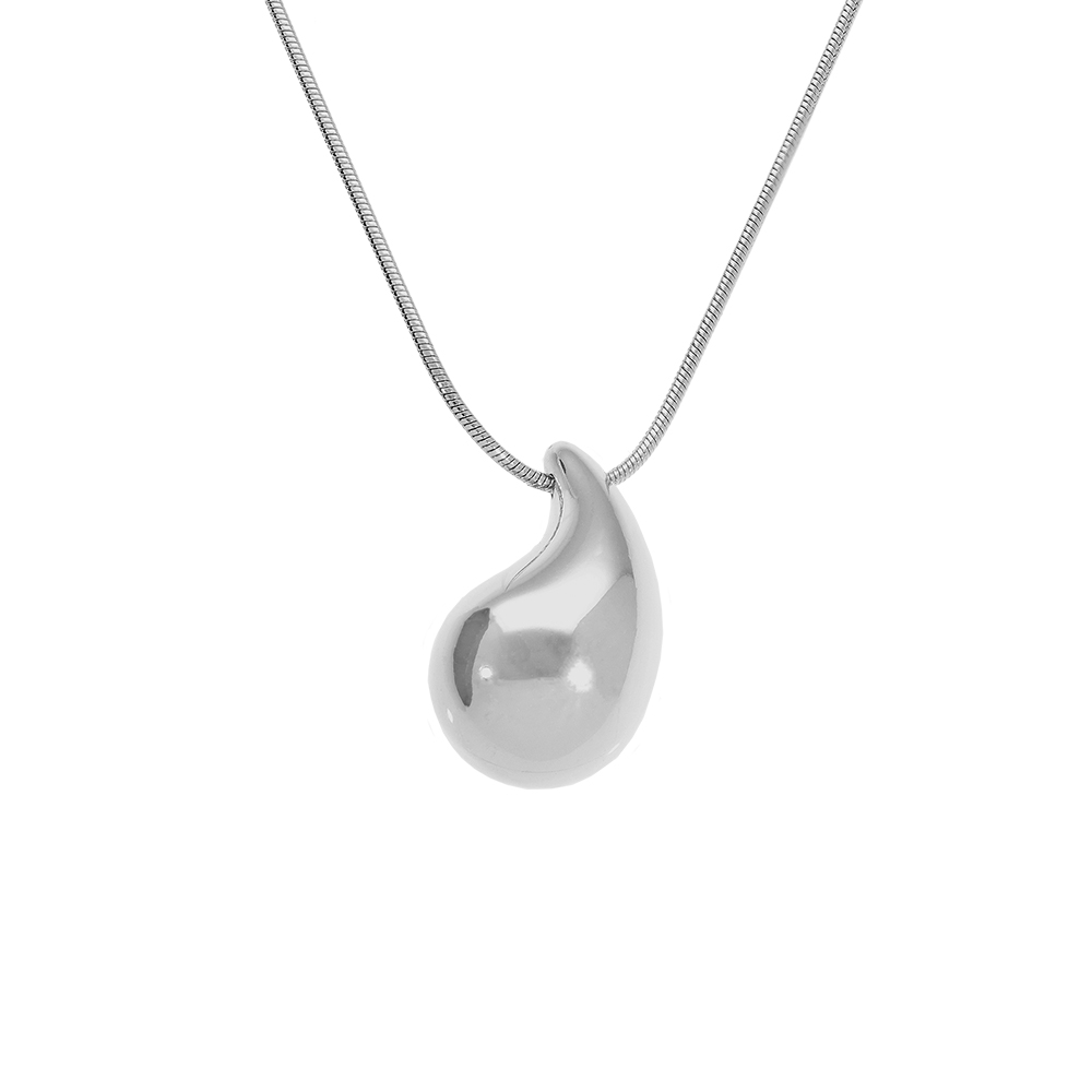 Collier en acier pendentif petite goutte incurve (18mm x 10mm),  41+5cm - Vue 1