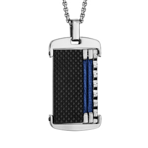 Collier en acier pendentif PVD noir avec cble bleu 50+5cm - Vue 1