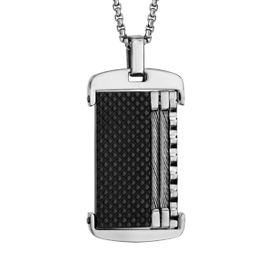 Collier en acier pendentif PVD noir avec cble gris 50+5cm - Vue 1