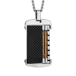 Collier en acier pendentif PVD noir avec cble jaune 50+5cm - Vue 1