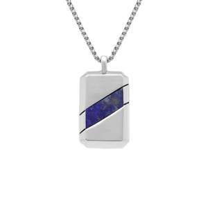 Collier en acier pendentif rectangulaire 30 x 18mm lapis lazuli reconstitué - 51cm - Vue 1