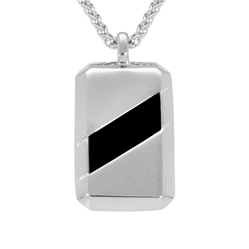 Collier en acier pendentif rectangulaire 30 x 18mm onyx reconstitu�  - 51cm - Vue 1