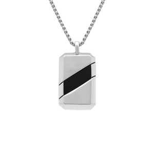 Collier en acier pendentif rectangulaire 30 x 18mm onyx reconstitué - 51cm - Vue 1