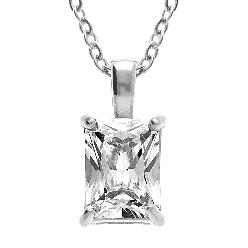 Collier en acier pendentif rectangulaire oxyde blanc serti 0.58cm x 0.93cm - 38+5cm - Vue 1