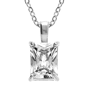 Collier en acier pendentif rectangulaire oxyde blanc serti 0.58cm x 0.93cm - 38+5cm
